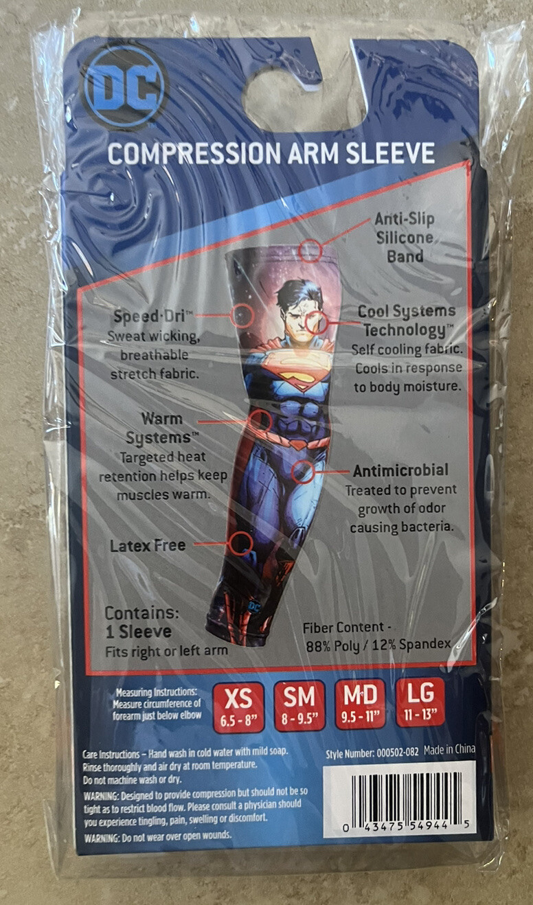 Superman Compression Athletic Arm Sleeve Size Large Licensed DC Comics