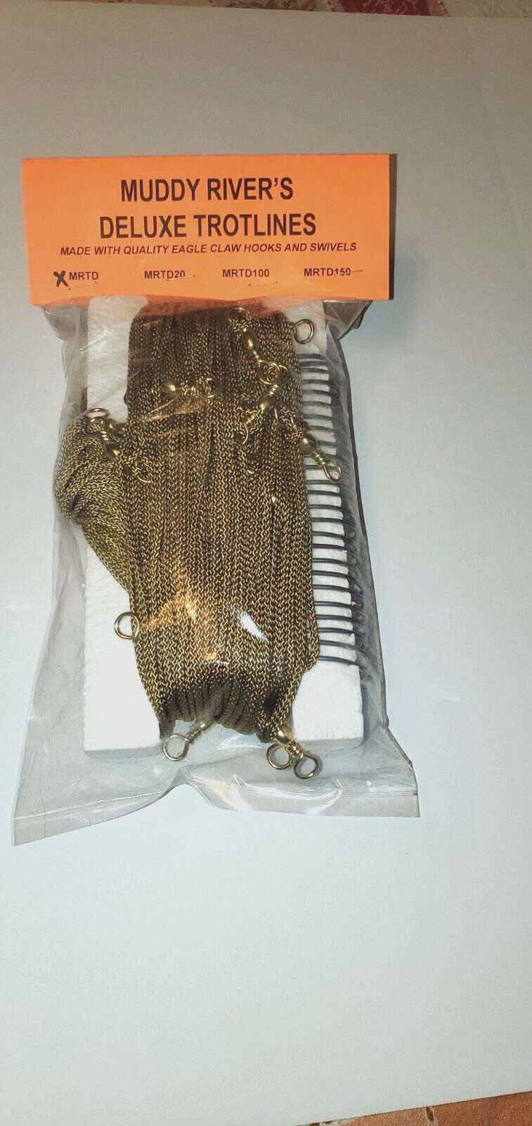 Muddy River Trotlines-MRTD 6/0-100 ft Heavy Duty Line-Stainless Steel 6/0 Hooks