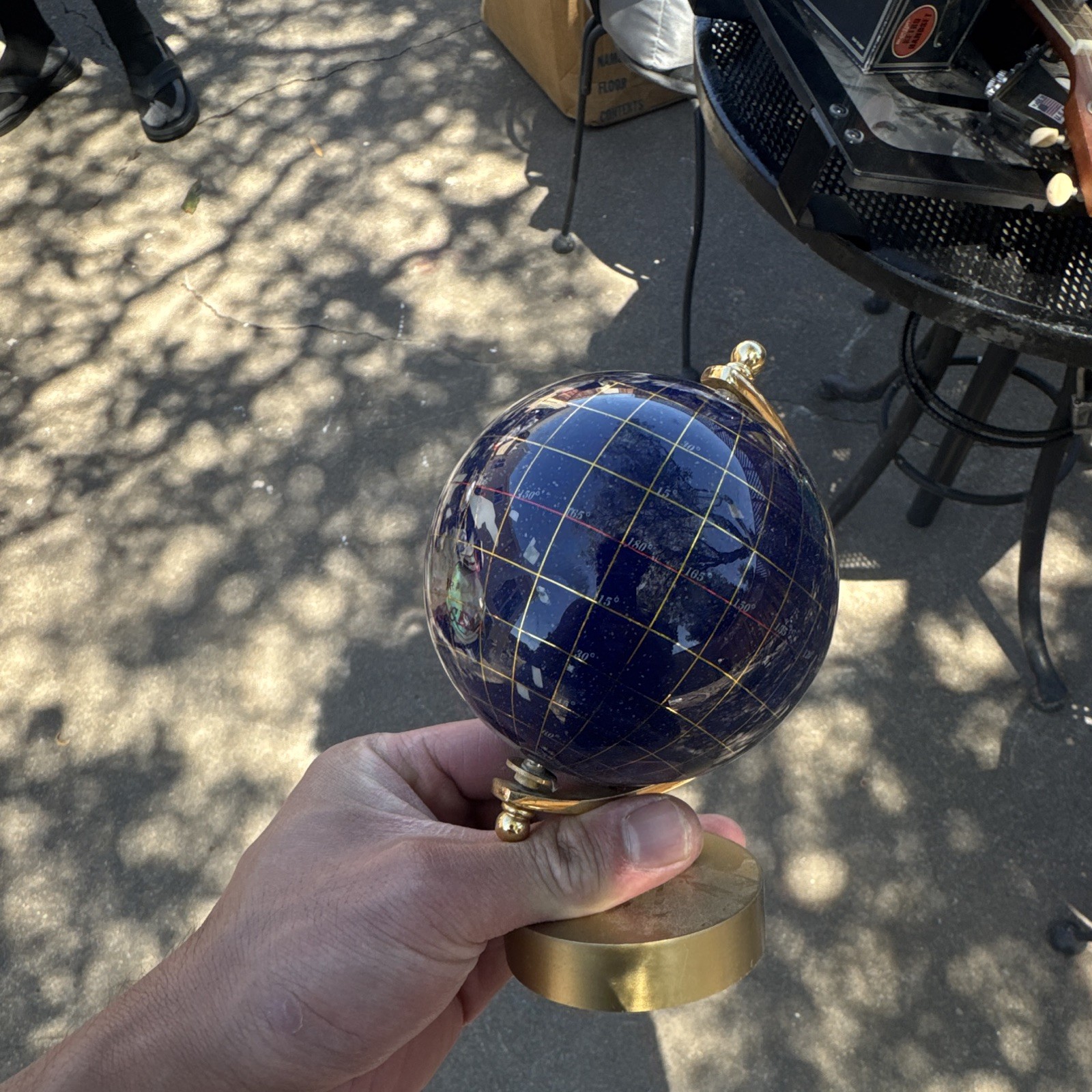 Miniature Blue Decorative Tabletop World Globe w/ Gold Finish Metal Base
