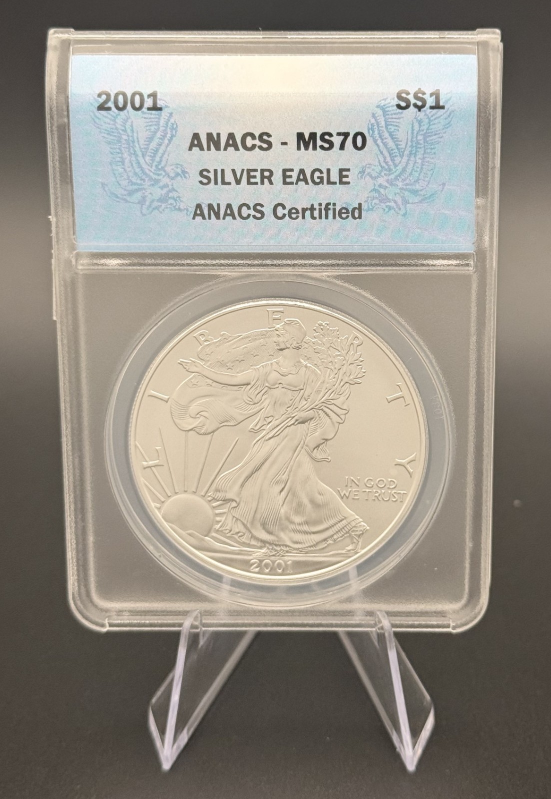 2001 $1 Silver Eagle MS70 ANACS CERT (AO)