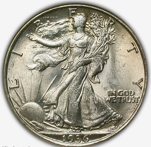 1936 D WALKING LIBERTY NGC MS 63 NICE SHIMMERING WHITE SATIN WITH A PALE HINT