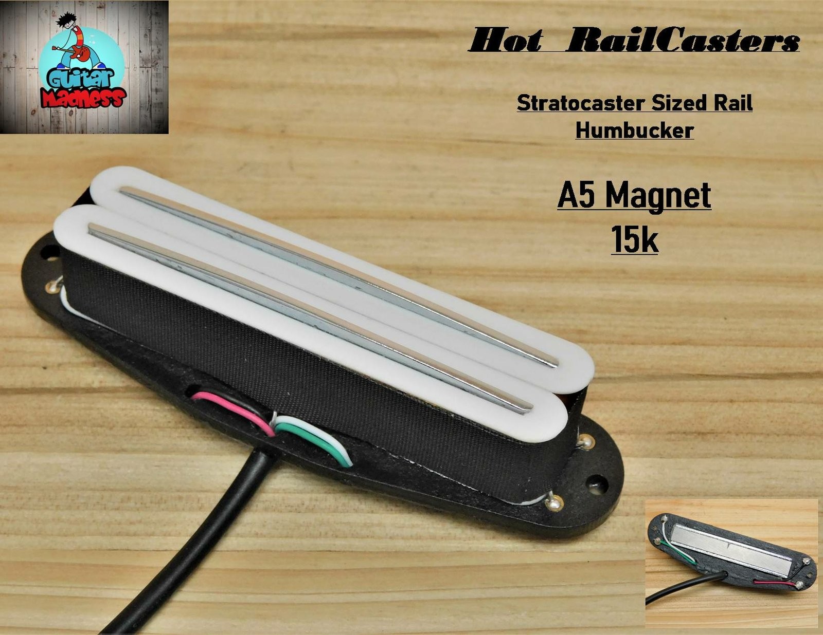G.M. Hot Railcasters White Strat Sized Humbucker Rail pickups Alnico 5