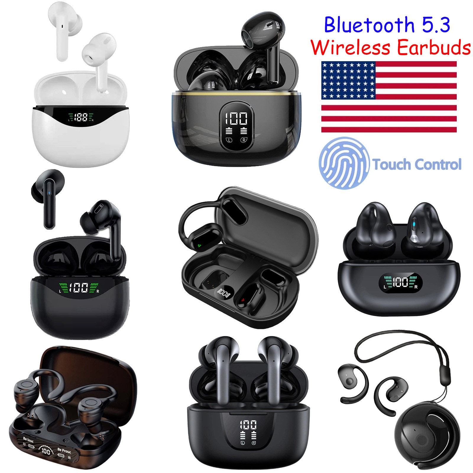 Bluetooth 5.3 Wireless Earbuds Ear Clip Bone Conduction Headphones Sport Headset