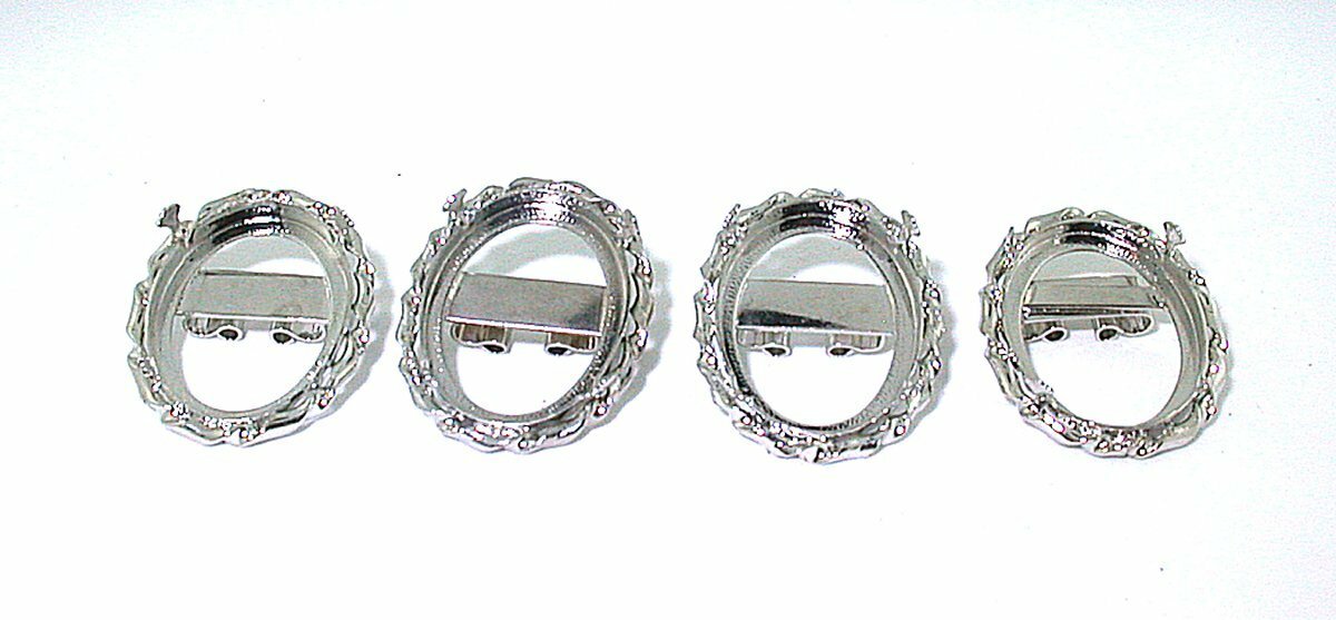 FOUR SILVER COLOR 30x22 PRONG OVAL CABOCHON CAB TWISTED ROPE BOLO TIE MOUNTING