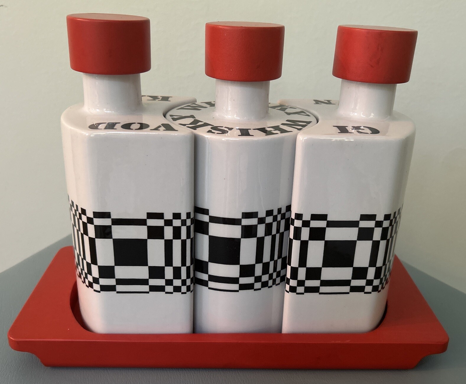 Rare & Vintage Ceramica Franco Pozzi Decanter Set With Tray Gin-Whiskey-Vodka