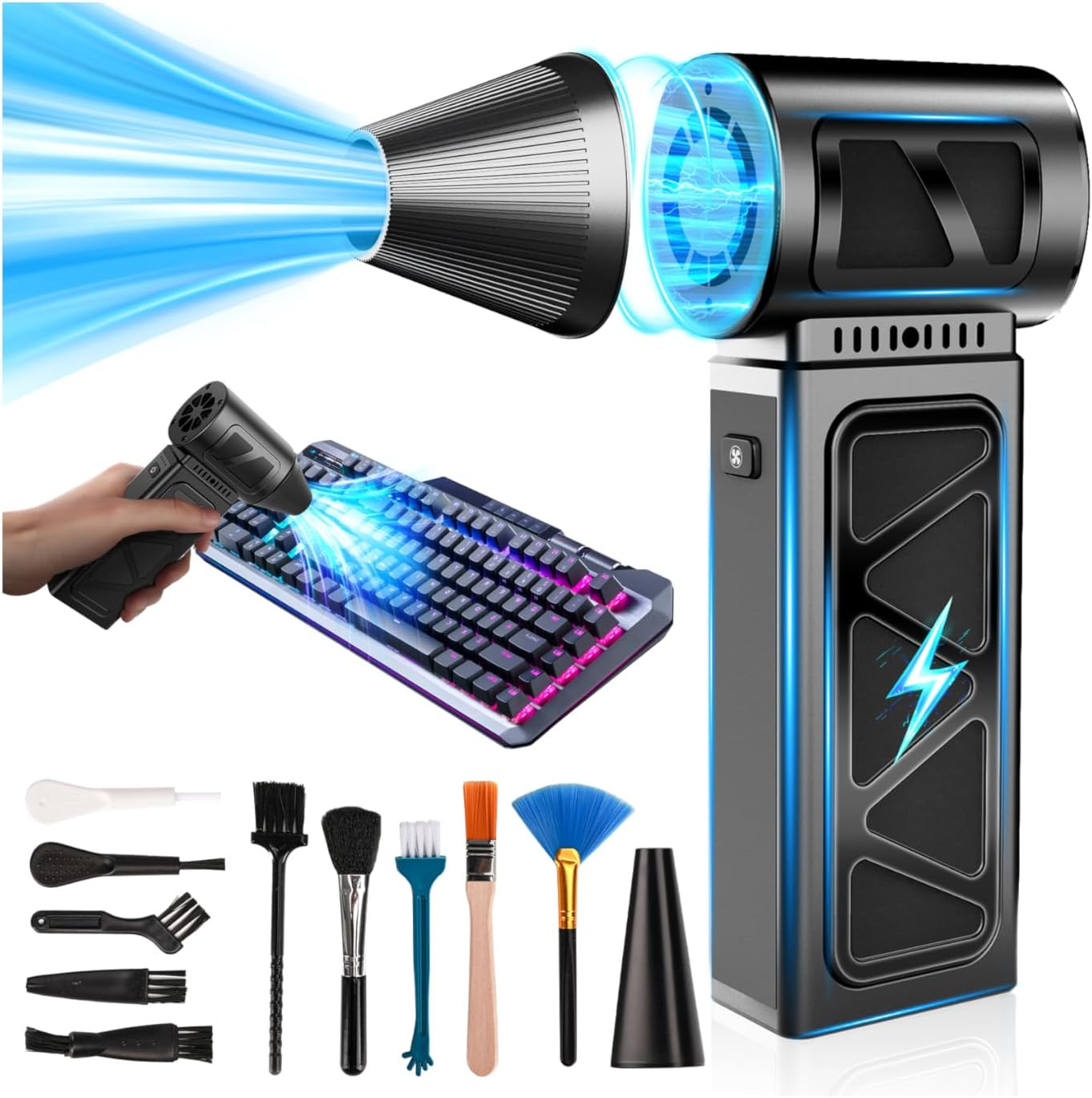 Upgraded Compressed Air Duster, 360000 RPM Electric Air Duster with Powerful Mot