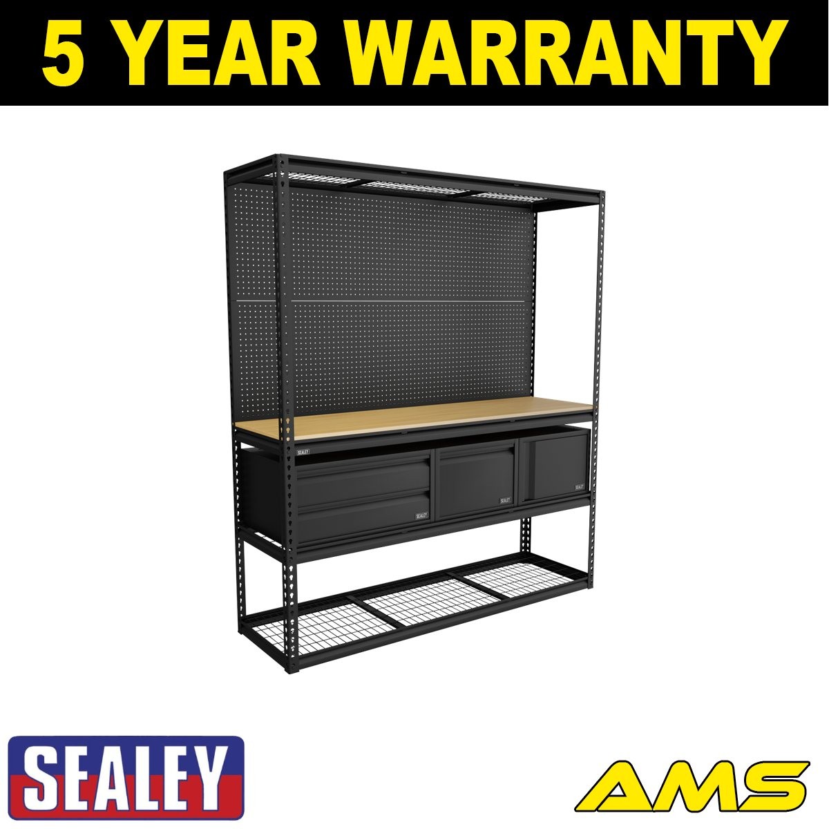 Sealey Heavy-Duty Modular Workbench & Racking Kit with 3 Storage Units