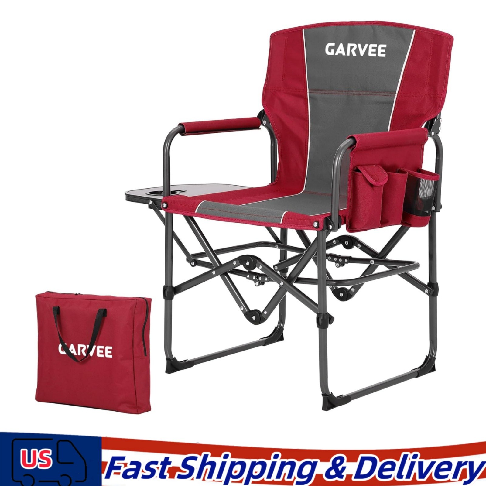 Camping Chairs Heavy Duty Oversized Folding Outdoor Chair with Cup Holder Red