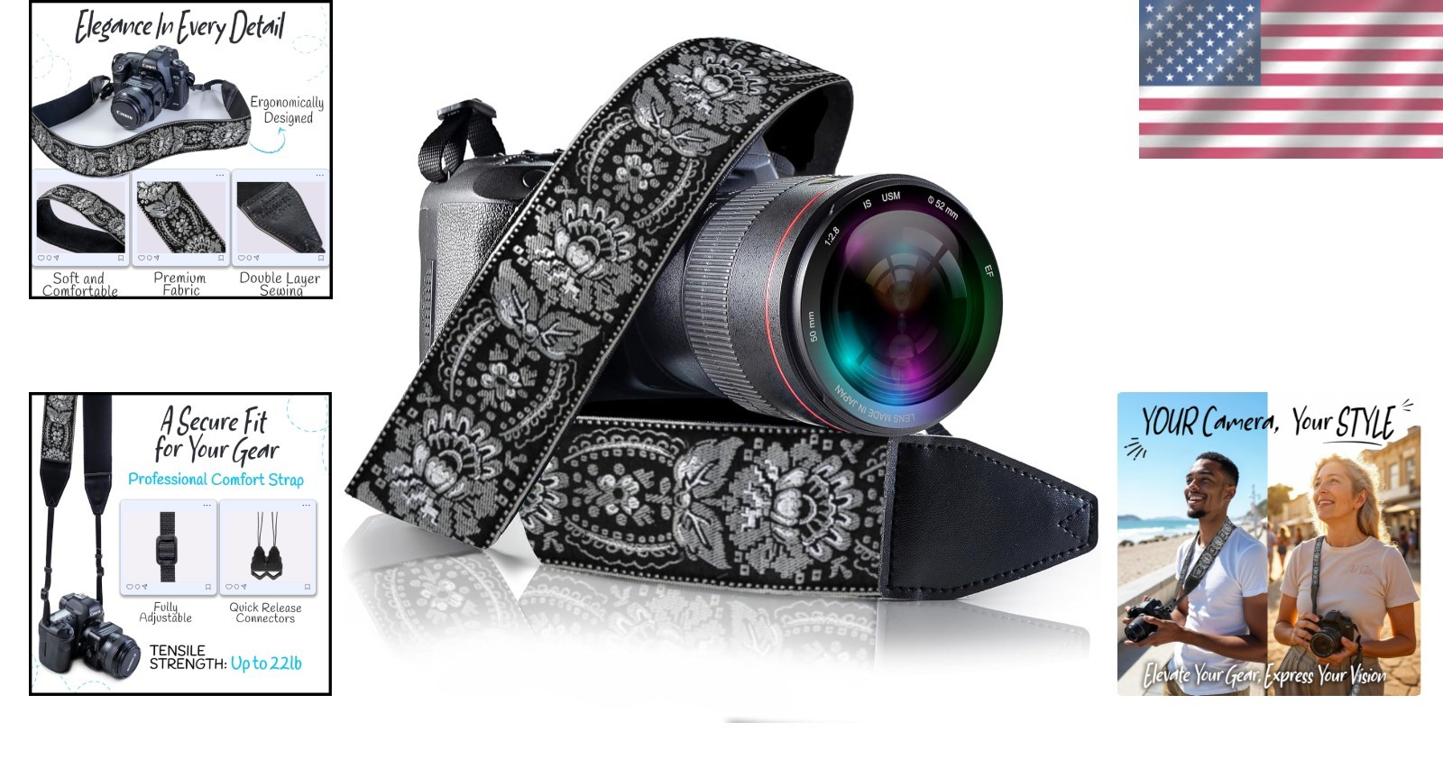 Personalized Vintage Camera Strap - Universal Fit for DSLR & Mirrorless Cameras
