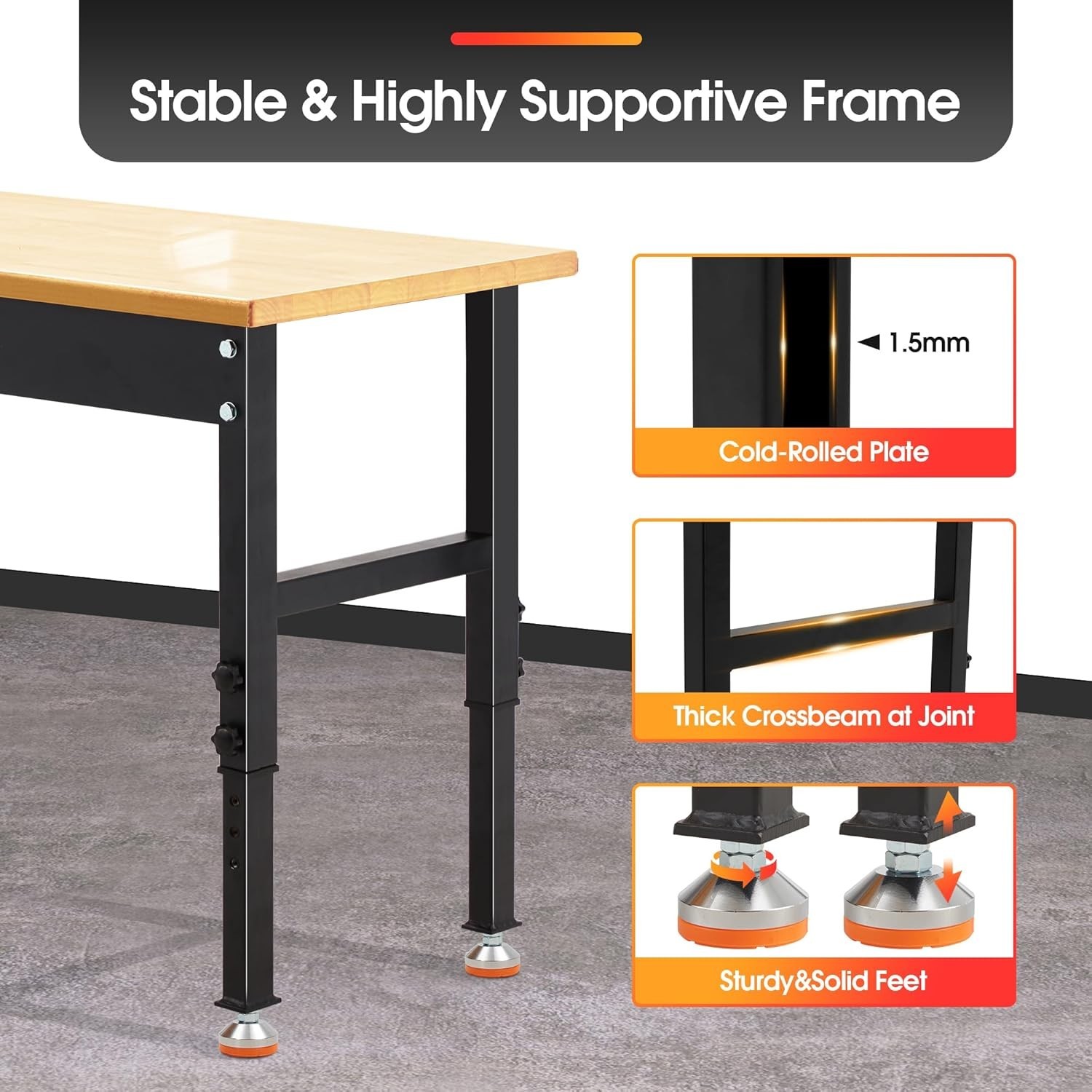 48 * 20" Adjustable Workbench 2000 LBS Load Capacity Heavy Duty Workstation