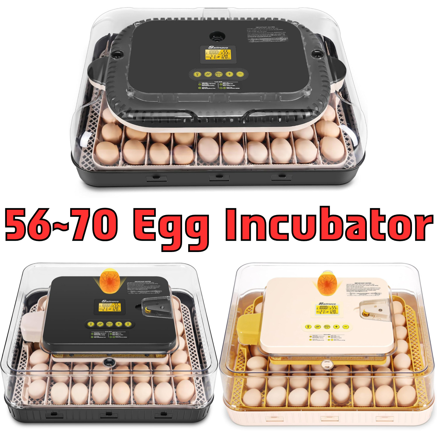 56~70 Egg Incubator for Hatching Egg w/ Automatic Egg Turning Built-In Candler🔥