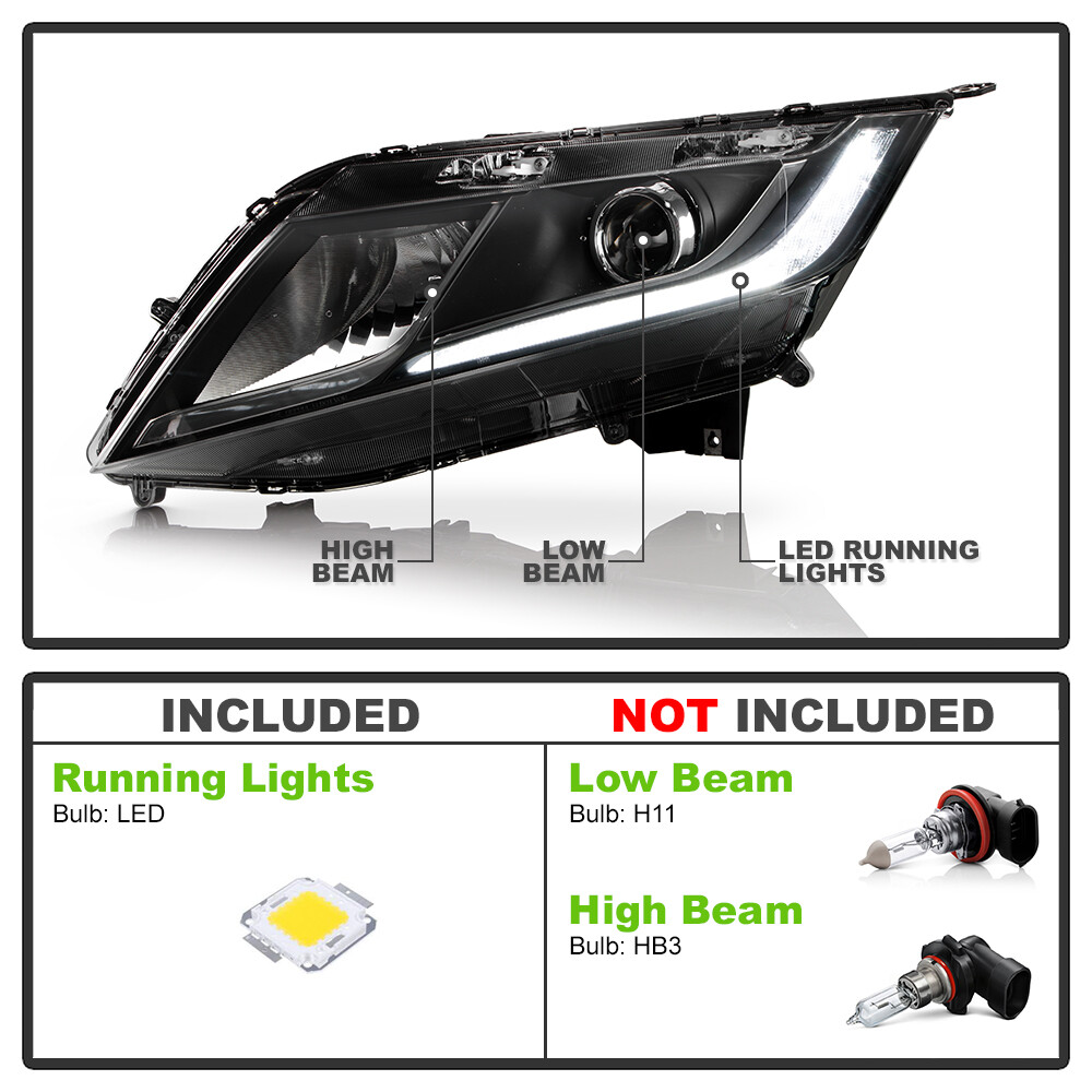For 2018-2020 Honda Odyssey Halogen w/ LED DRL Headlights Headlamps Left+Right