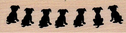Seven Sitting Dogs 1 x 3" Mounted Rubber Stamp, Animal Stamp, Dog Stamp
