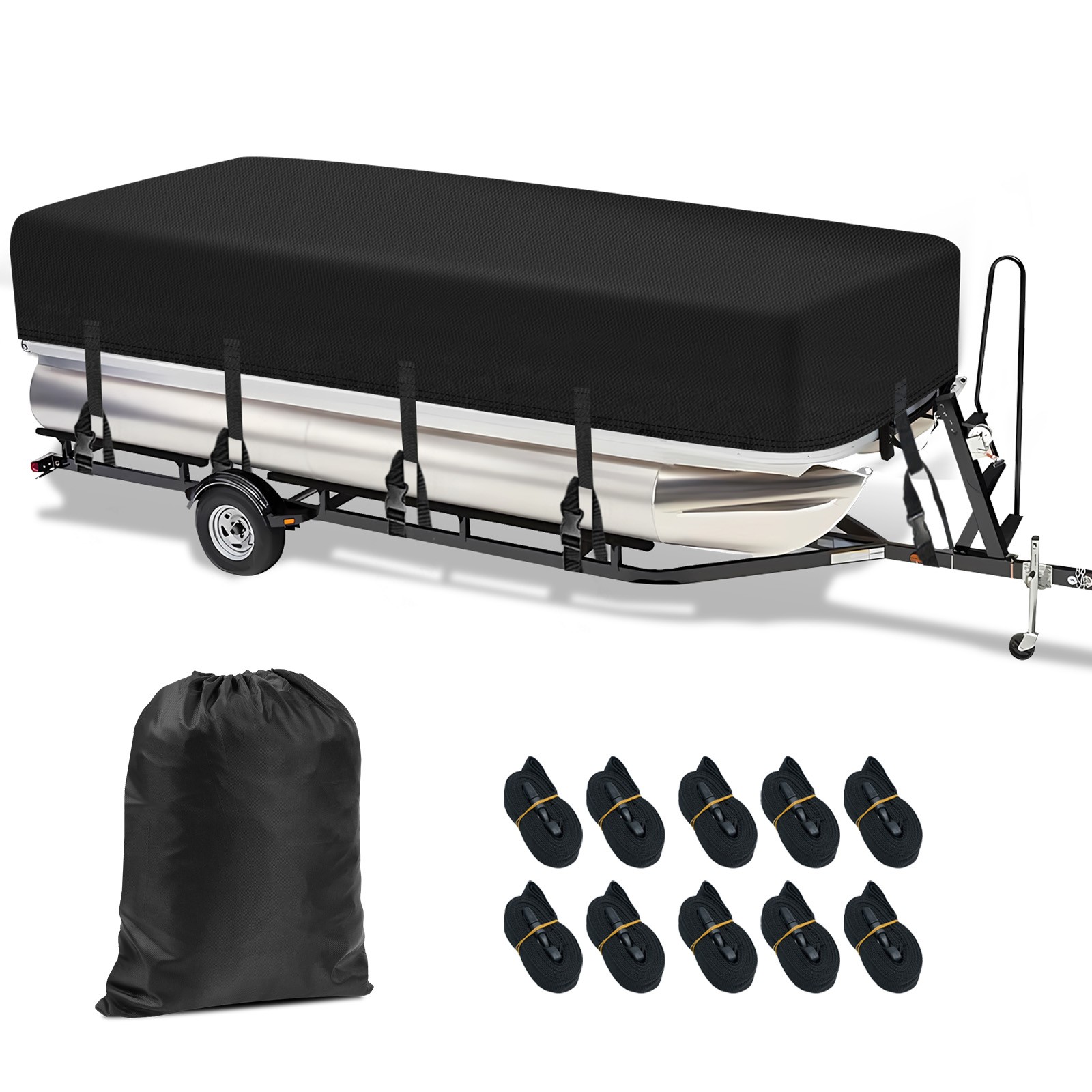 NEVERLAND Pontoon Boat Cover 21-24ft Heavy Duty Waterproof Fit Deck Boats Black