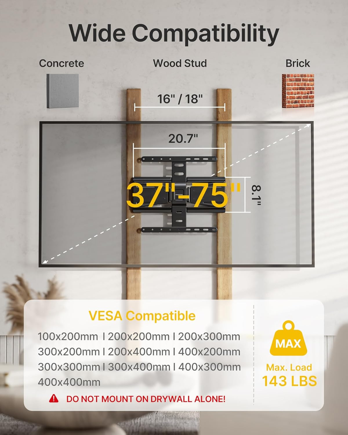 0.77" Ultra Slim TV Wall Mount for 37-75 Inch Tvs, Thin Low Profile Full Motion