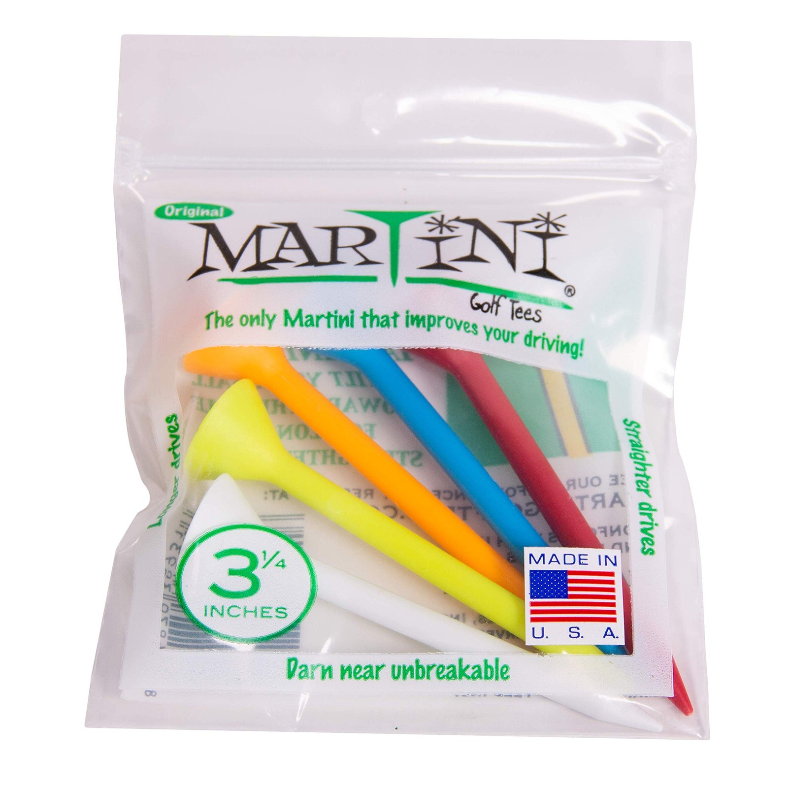Martini Golf 3-1/4" Durable Plastic Tees 5-Pack (Assorted Standard, Assorted