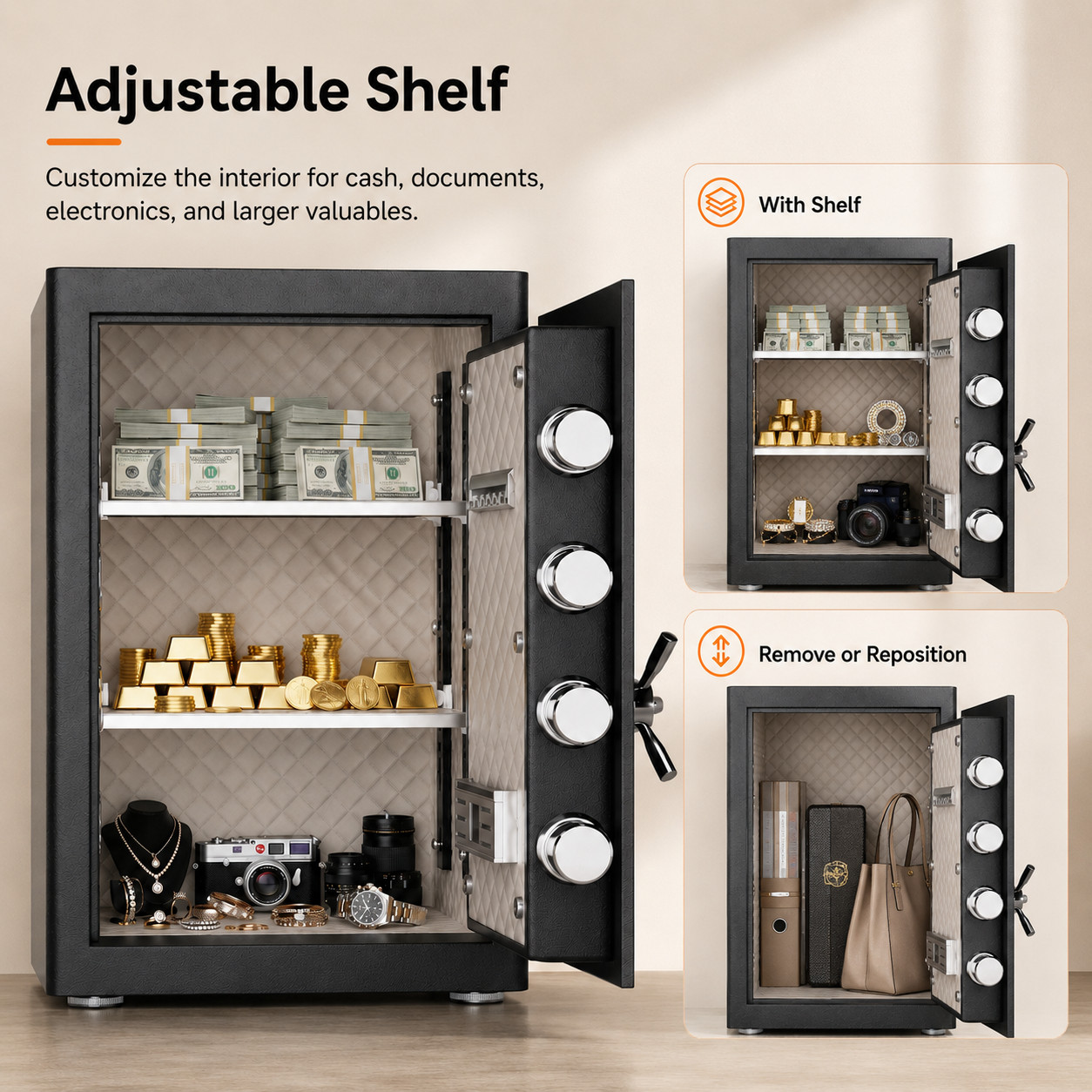 2.6 Cub Home Safe，Heavy Duty Safe Box with Digital Keypad and Adjustable Shelf