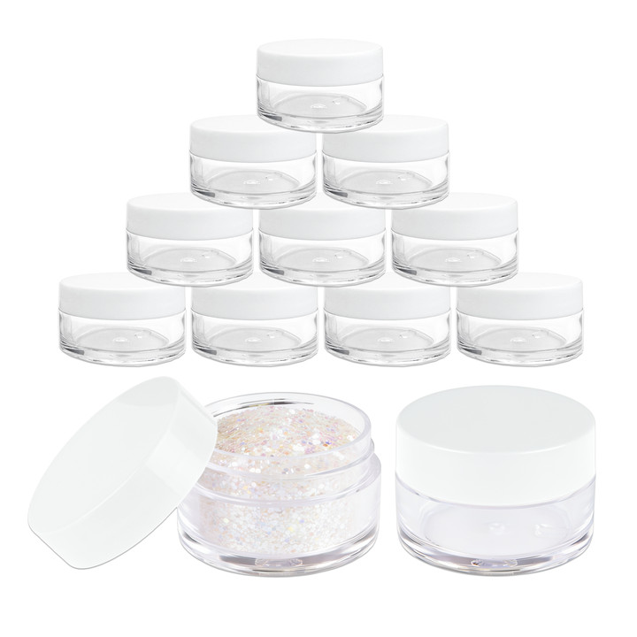 Beauticom (12 PCS) 20G/20ML Round Clear Plastic Refill Jars with White Lids