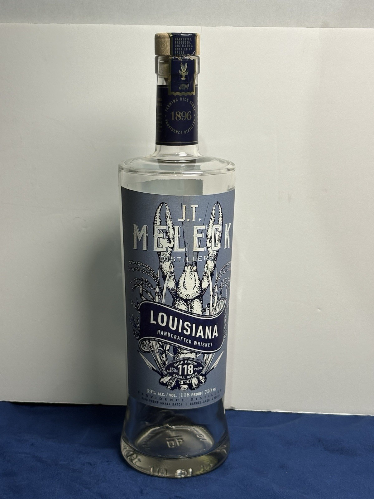 J.T. Meleck Louisiana EMPTY Whiskey Bottle 750ml 118 Proof  w/Cork Crawfish