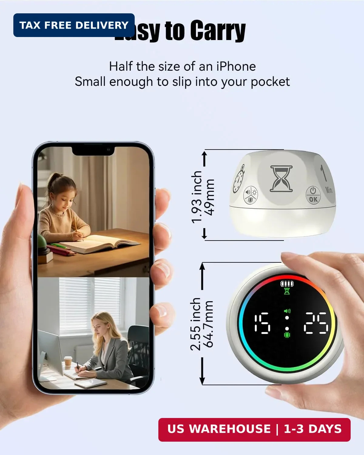 Pomodoro Timer Cube, Desk Timer for Productivity with 1, 5, 10 Min Preset Countd