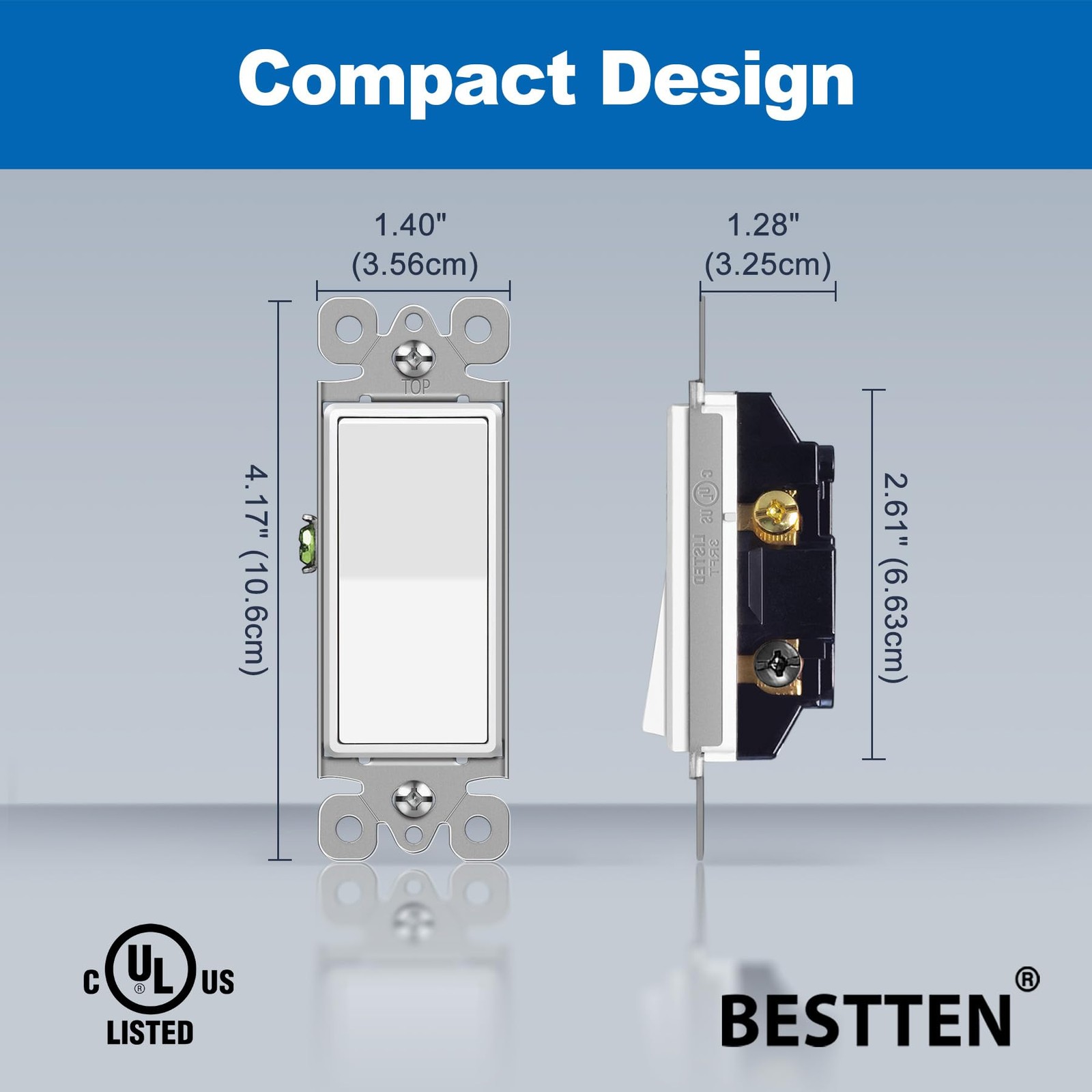 10 Pack 3Way Decorator Light Switch, 15A 120/277V, Single Pole or Three Way, ...