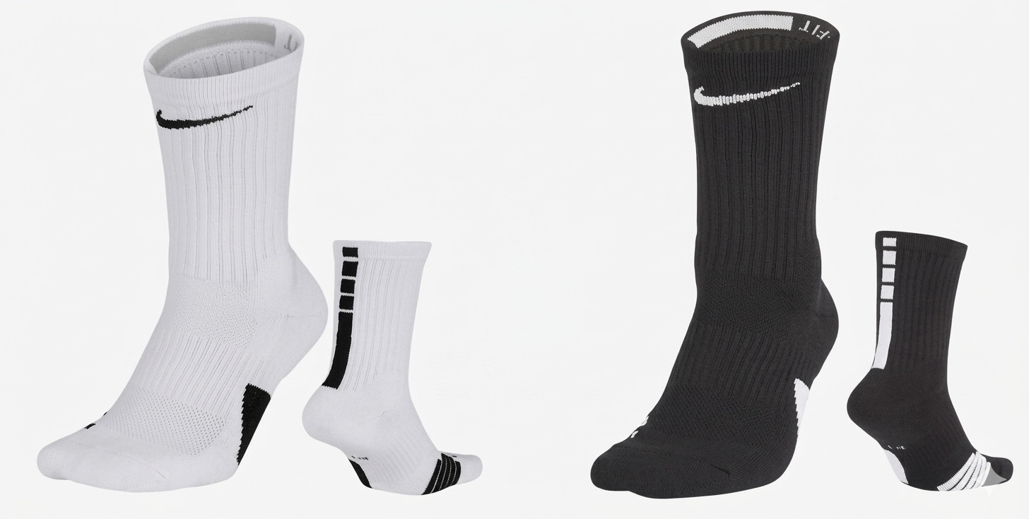 Nike Elite Socks 5 Pack Crew&Short Black White Cushioned Athletic Performance L