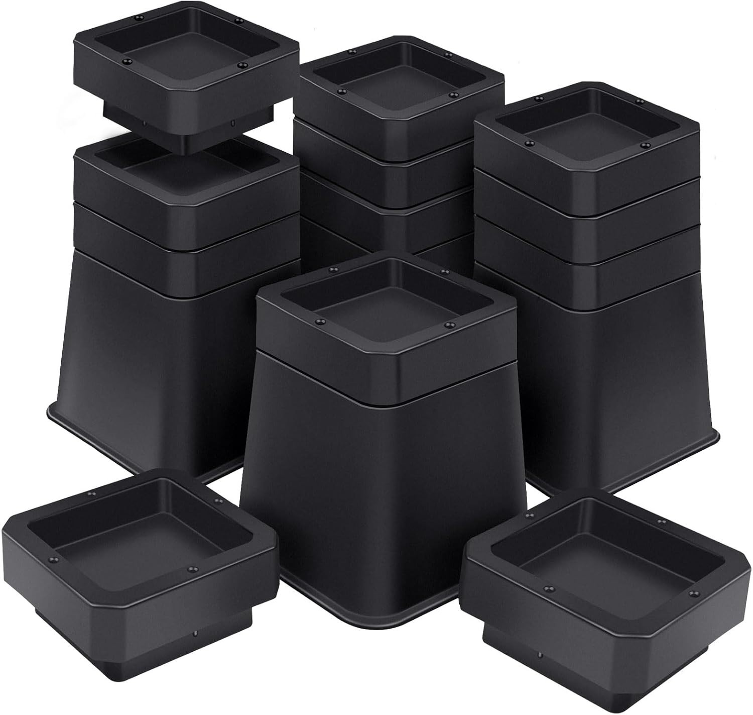 NIB! 16 Pcs Black Adjustable Furniture Couch Sofa Bed Risers Elevate 3" 4" 5" 6"