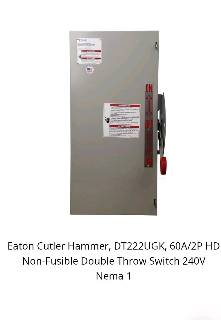 Eaton Cutler Hammer, DT222UGK, Eaton Heavy duty double-throw non-fused safety...