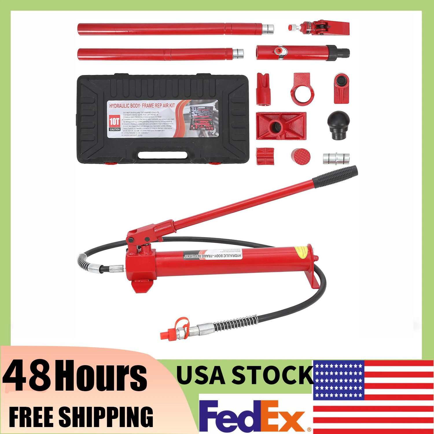 ⭐12/10 Ton Porta Power Kit Heavy Duty Hydraulic Ram w/Secure Transport Case,Gara