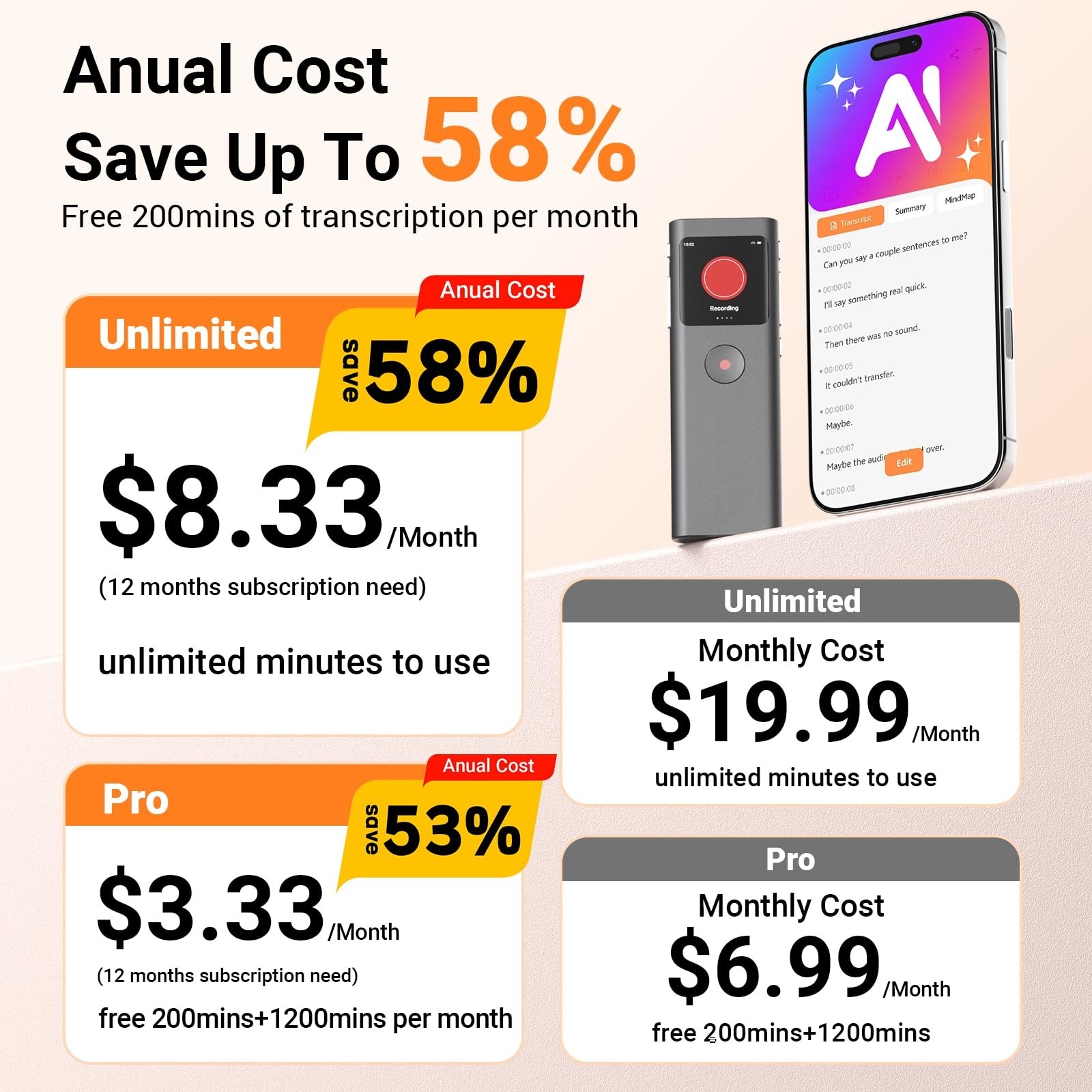 AI Digital Voice Recorder with Transcribe & Summarize, AI Note Taker for Meet...