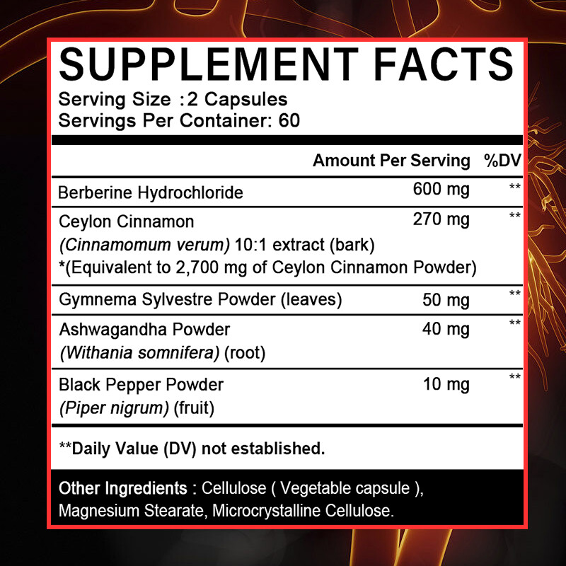 Berberine Ceylon Cinnamon - Healthy Immune System Supplement Capsules
