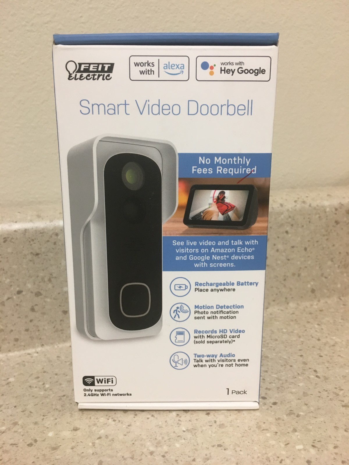 Feit Smart Home White Metal/Plastic Wireless Smart-Enabled Video Doorbell