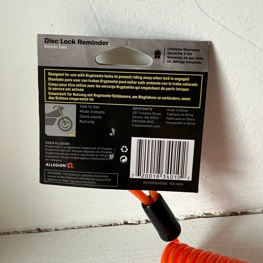 Kryptonite Disc Lock Reminder - Bright Orange