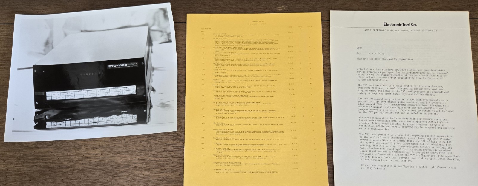 Electronic Tool Co. Early Microcomputer Literature, Photo ETC-1000