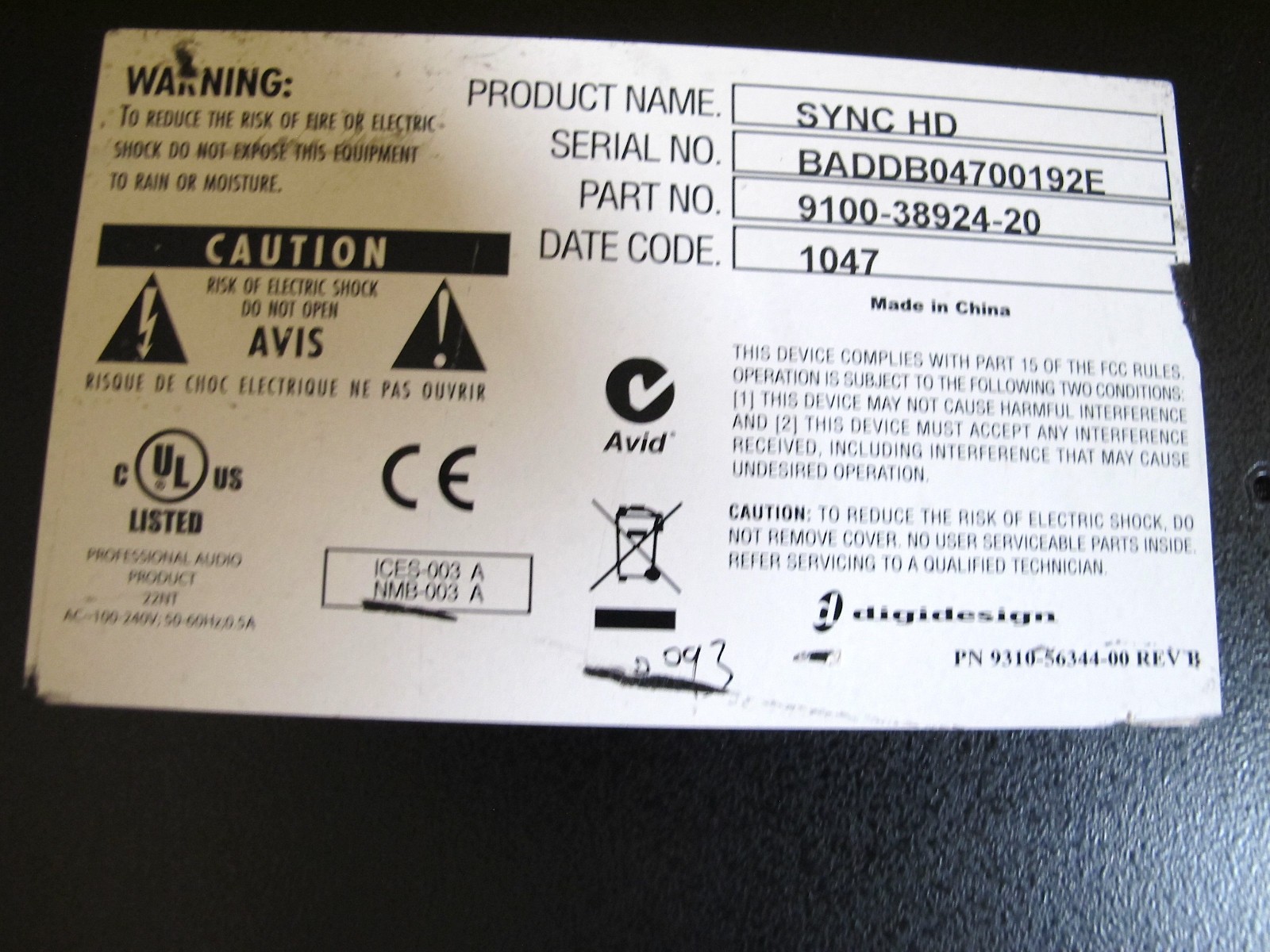 Avid Pro Tools Sync HD Master Clock - Late model Dark Gray 9100-38924-20