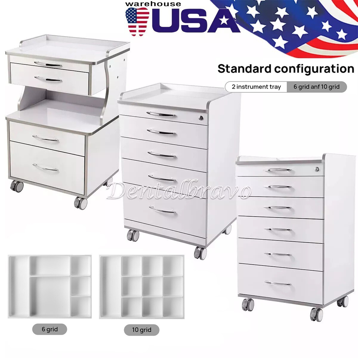 Dental Medical Cart Mobile Storage Cabinet with 3/4/5 Drawers Trolley Cart