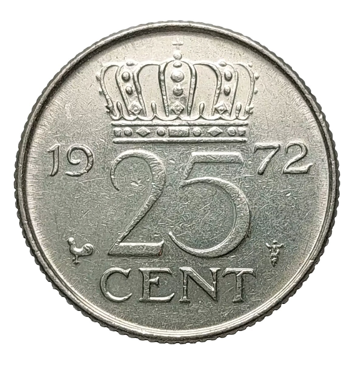Netherlands 25 Cents 1972 – Queen Juliana | Nickel Coin | Dutch Gulden Era  Y148