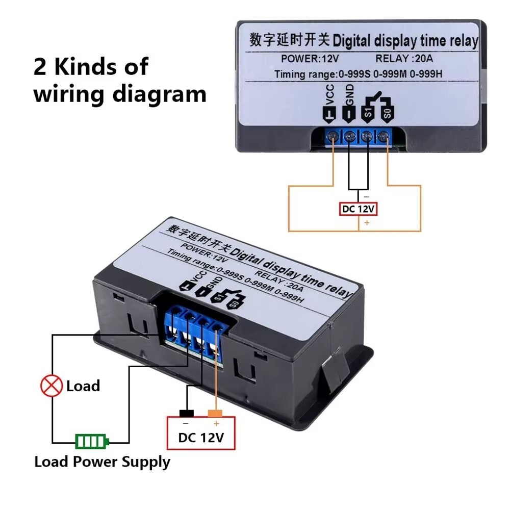DC 12V Digital Delay Relay LED Display Cycle Timer Control Switch Adjustable