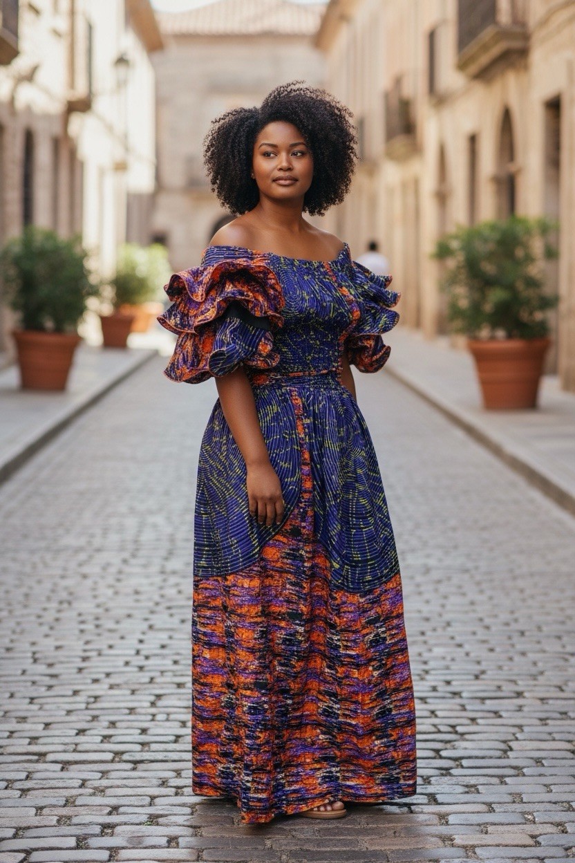 Original 100% Ankara African Wax Print Handmade Long Dress Size L/XL