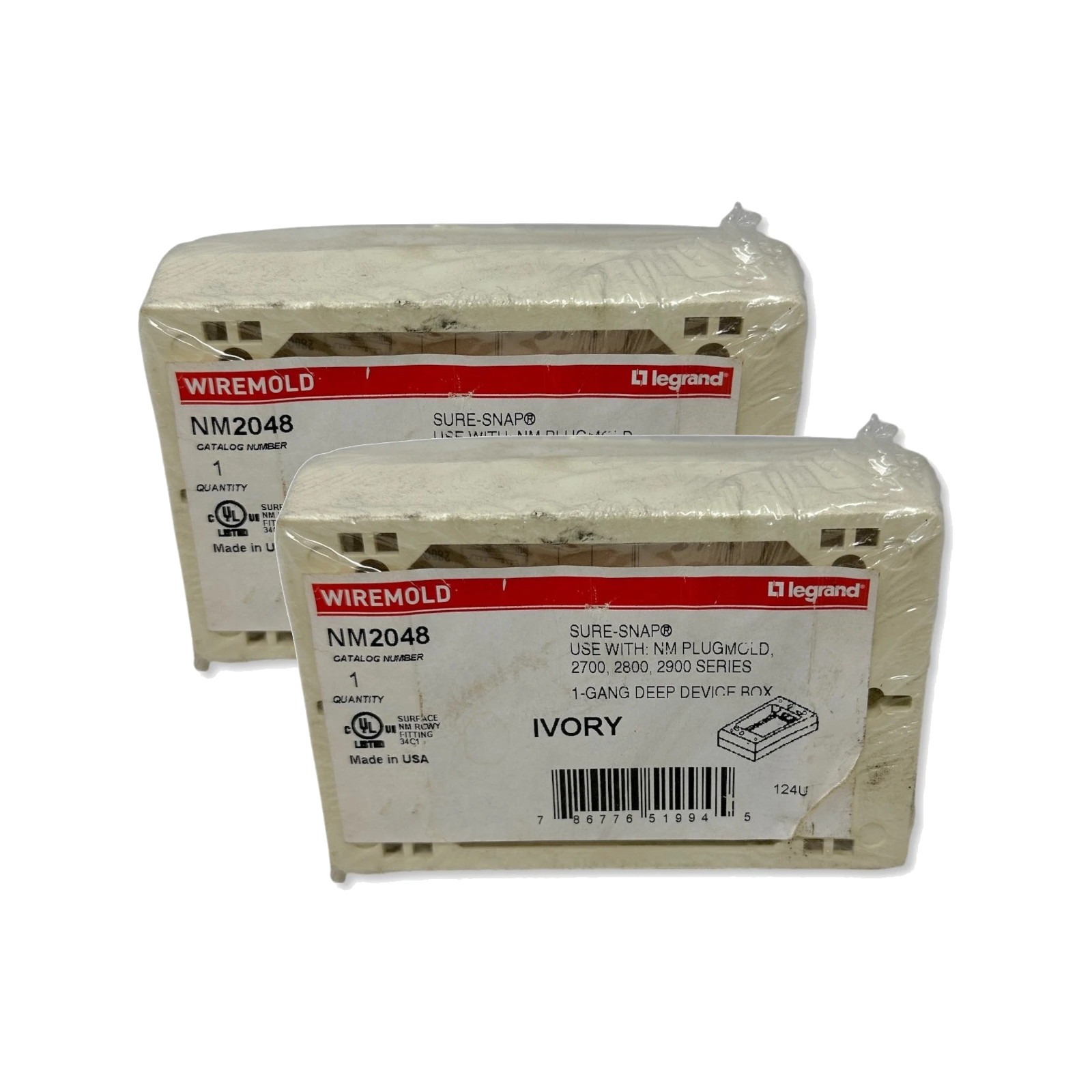 Wiremold NM2048 Sure-Snap 1-Gang Deep Device Box, Ivory - New / Sealed (LOT 2)