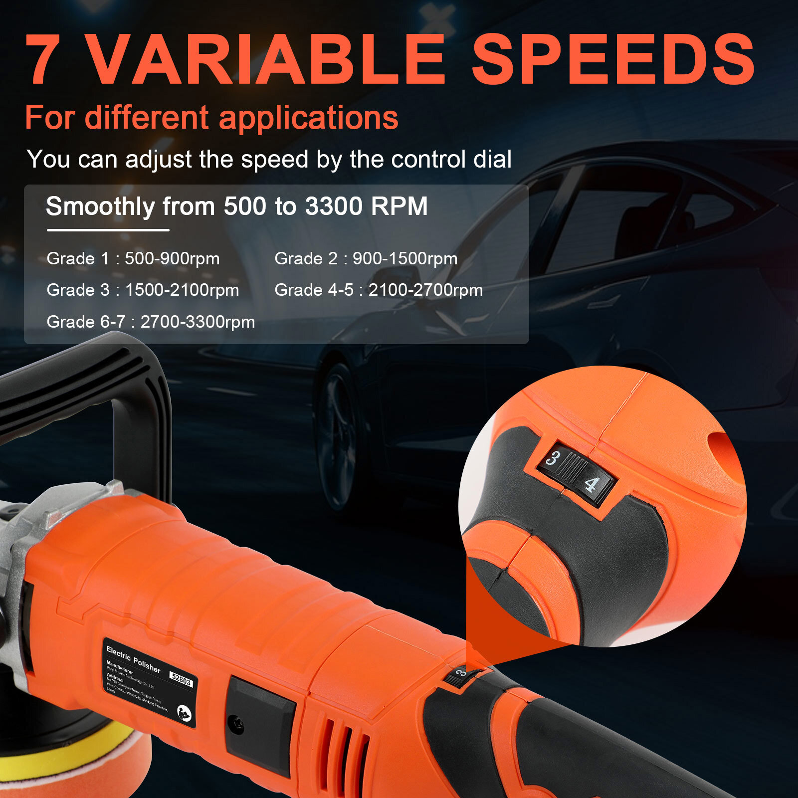 Car Buffer Polisher Waxer 7-Speed Rotary 6" + 7" Backing Plate Polishing Machine