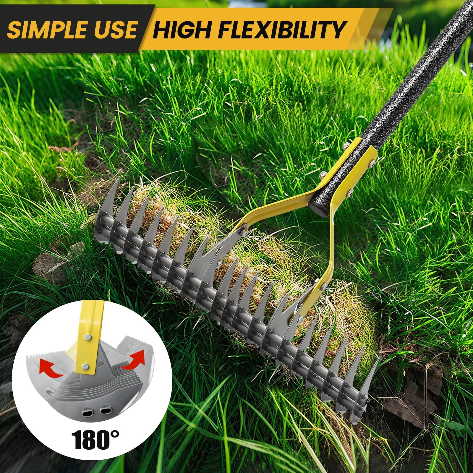 Best Thatch Rake 4.5FT Heavy Duty Metal Dethatcher with Adjustable Long Handle