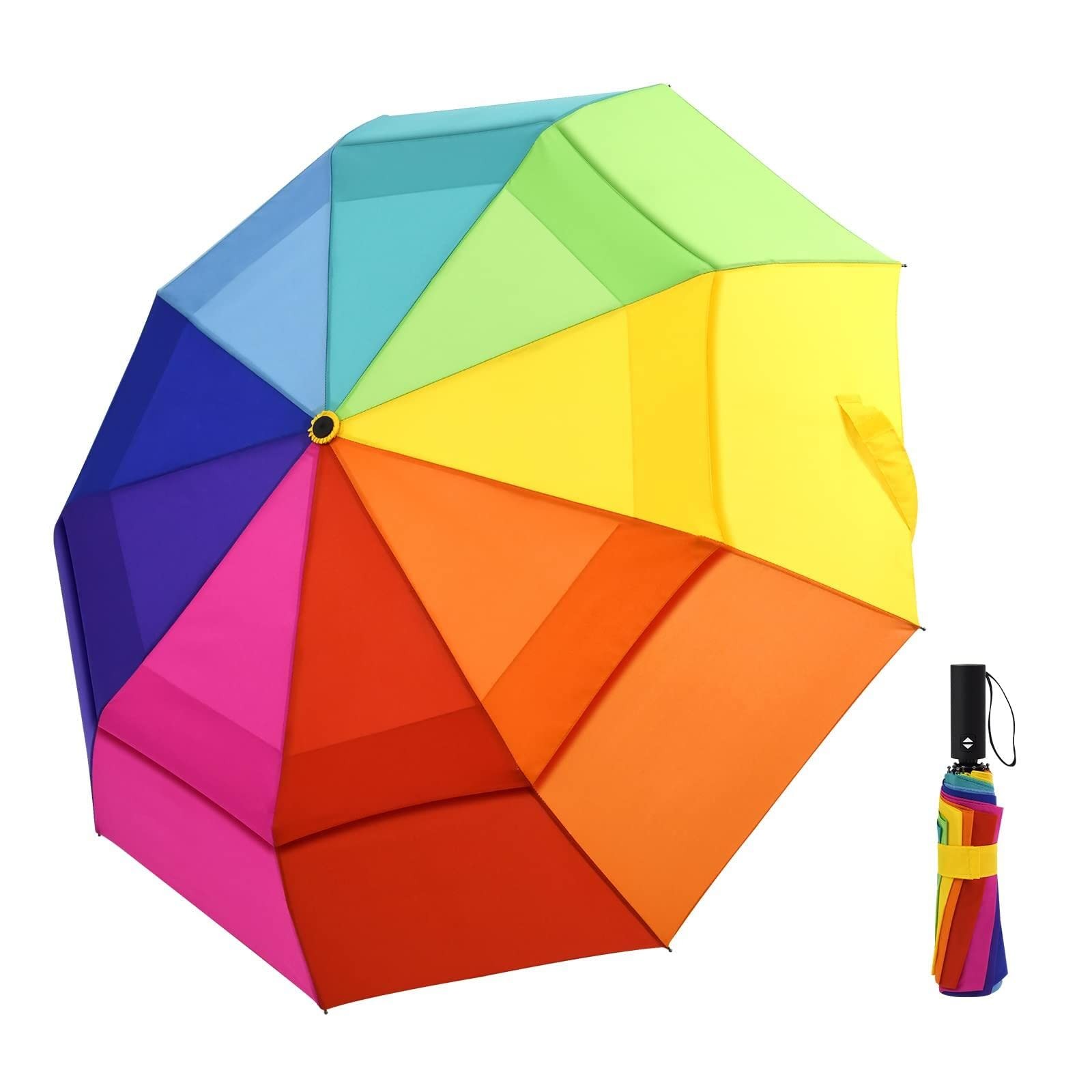LEAGERA Rainbow Umbrella for Adults - Smal 40.5" Double Canopy, 0.2Rainbow