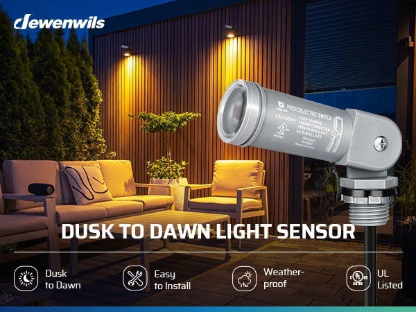 DEWENWILS Outdoor Light Sensor, Auto On/Off at Dusk/Dawn, Waterproof