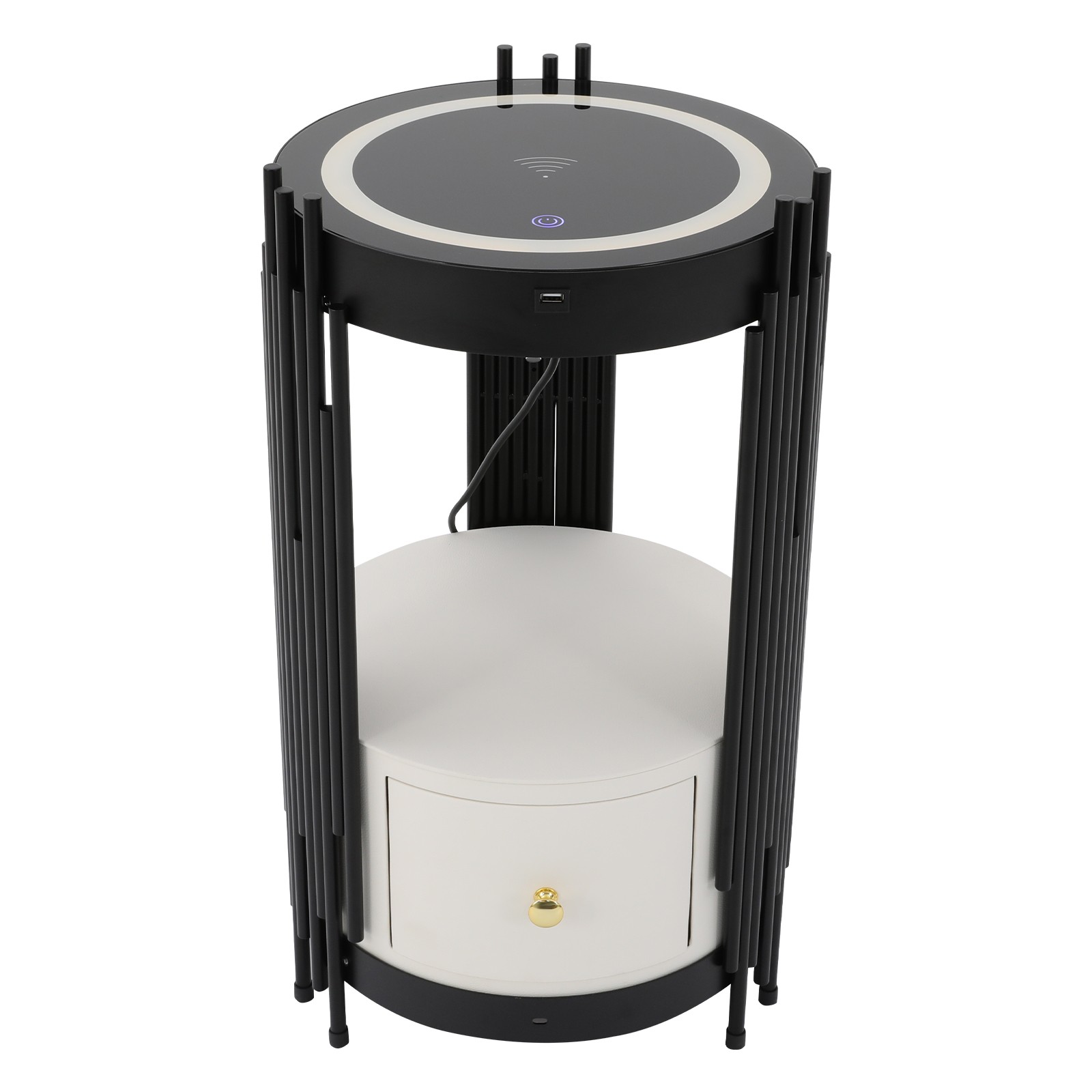 LED Bed Side Table Smart Nightstand w/ Wireless Charging Station Side/End Table