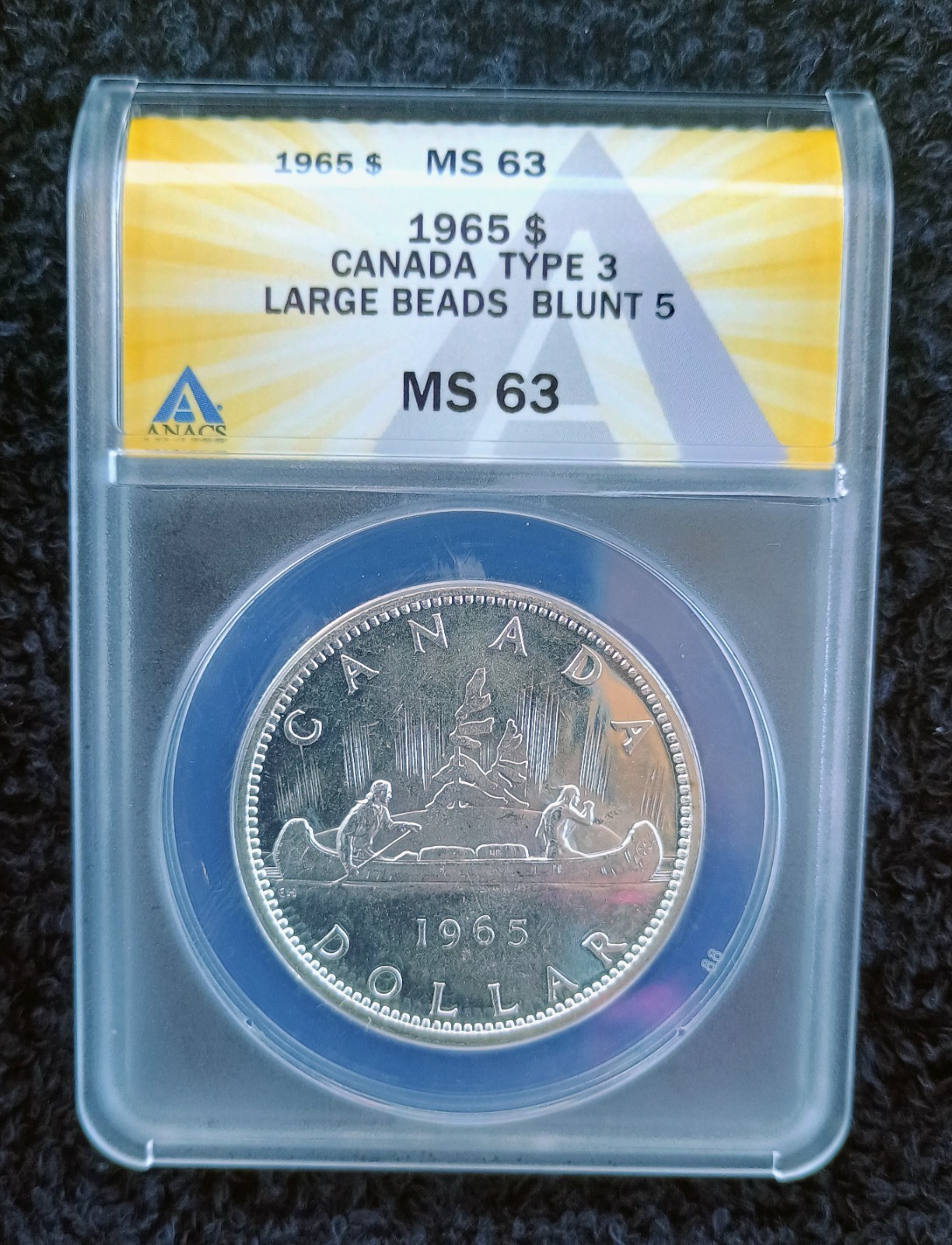 1965 CANADA SILVER DOLLAR~MS 63 TYPE 3 LARGE BEADS BLUNT 5~FREE SHIPPING