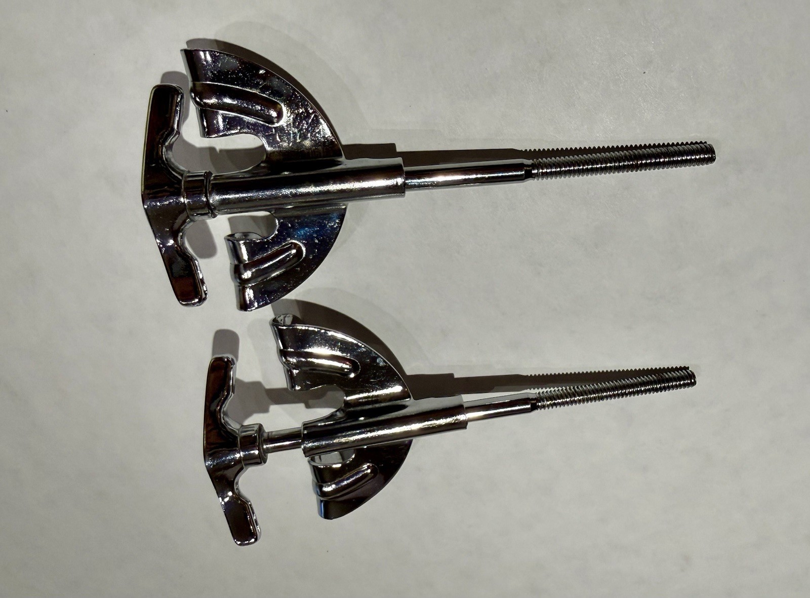Pair of Ludwig Vintage 1980’s Rocker Bass Drum T-Rod & Claw in Chrome