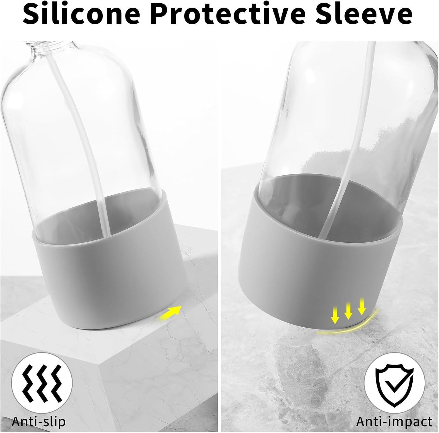 Glass Spray Bottles (2-Pack) with Silicone Sleeve - 16Oz Empty Refillable Bottle