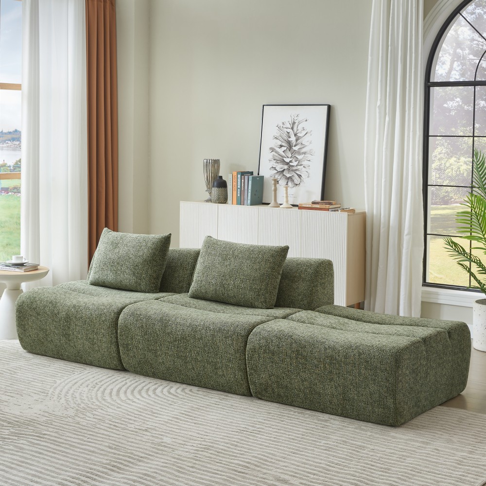 3 Seater Compressed Sofa Sectional, No Assembly, Chenille Fabric, Green