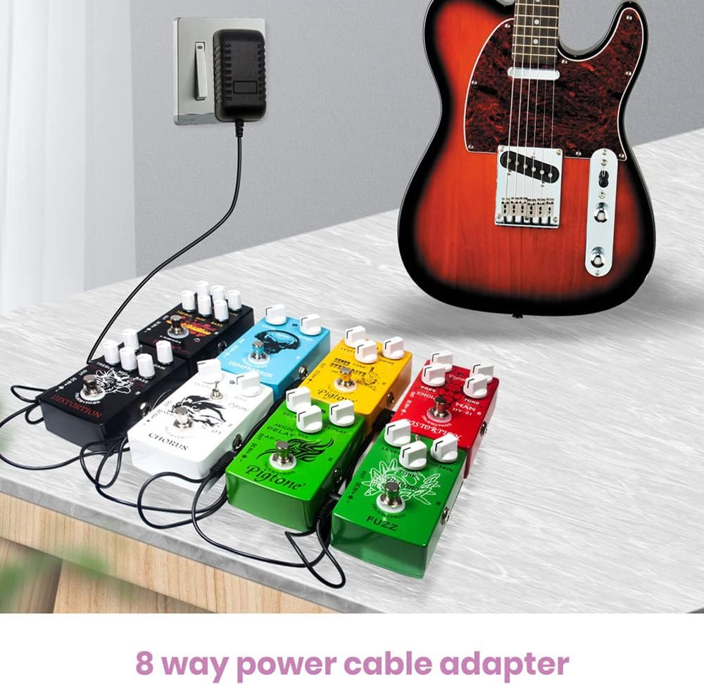 Guitar Pedal Power Supply Adapter 9V DC 2A with 8 Way Daisy Chain Cable 2000Ma